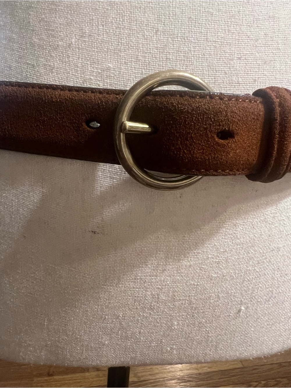 Women's Brown Suede Belt with Round Brass Buckle - Picture 9 of 10